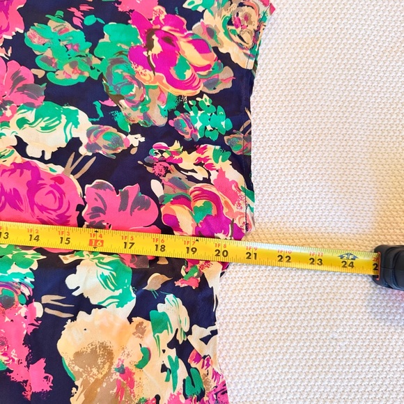 MAEVE Anthropologie Silk Navy Blue & Pink Floral Top Women's Blouse - Picture 10 of 11